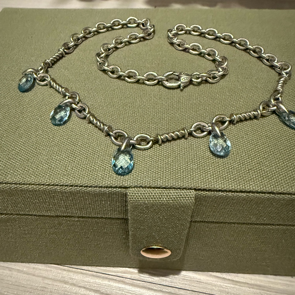 Rare Judith Ripka Necklace With Blue Topaz Teardrop Accents In Sterling Silver